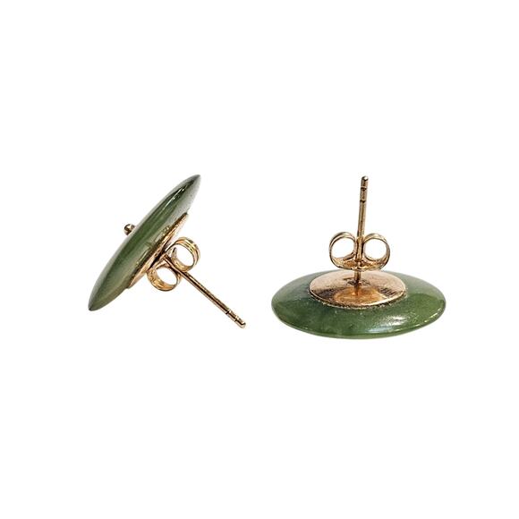 Vintage Translucent Nephrite Jade Disc Stud Earrings in 14K Gold - Picture 3 of 3